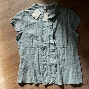 Boden Green Blouse with Ruffle Detail